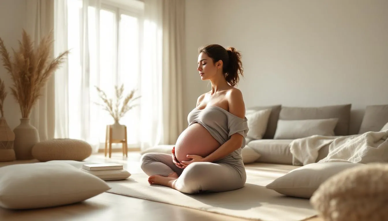 Séance de yoga prénatal pour future maman soulageant tensions et stress