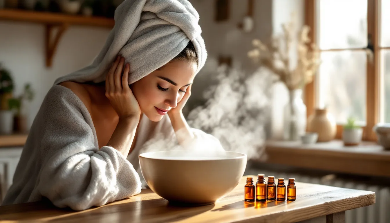 Inhalation contre le rhume avec huiles essentielles naturelles bienfaisantes